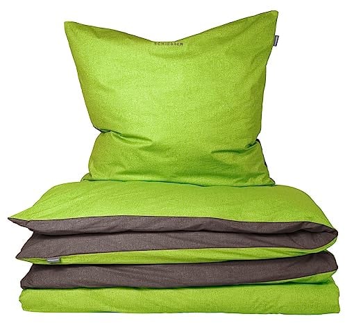 Schiesser Bettwäscheset Doubleface - Renforcé - 2-teilig - 155 x 220 cm - Grün-Dunkelgrau