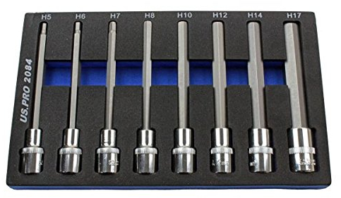 US PRO Lot de 8 douilles hexagonales longues 1/2Dr 140 mm pour clé Allen 5 - 17 mm 2084