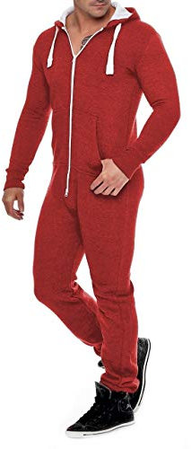 Onesie - Tuta intera da uomo in pile, tuta da allenamento, pigiama, tuta con cappuccio, bella e elegante, Vino, M