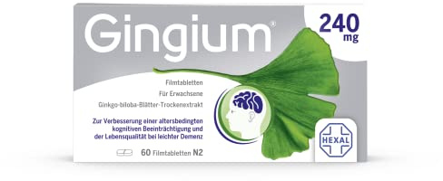 Gingium® 240 mg | Filmtabletten | Bei Vergesslichkeit* handeln | 60 Stk | Pflanzenkraft von Ginkgo biloba, ab 18 J. anwendbar | *bei nachlassender geistiger Leistungsfähigkeit (dementielles Syndrom)