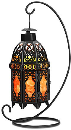 Himalayan Salt Lamp, Rock Lamp Vintage Natural Crystal Rock Salt Lamp Air Purifier Room Night Light Decor Genuine Salt lamp with Iron Frame Holiday Birthday Gift Black UK Plug 220V