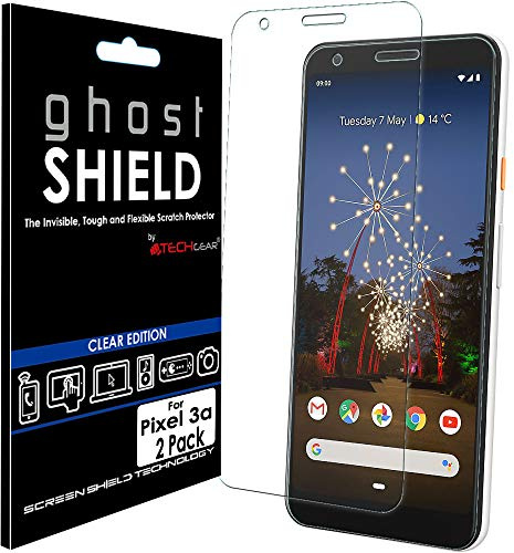 TECHGEAR [Pack of 2] Screen Protectors fits Google Pixel 3a [ghostSHIELD Edition] Reinforced TPU film Screen Protector Guard Covers [FULL Screen Coverage] Curved Screen Area