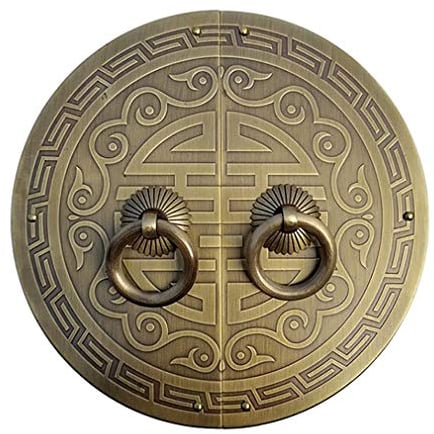 Tiazza A Pair Antique Brass Round Plate Pulls Handle Shoe Cabinet Wardrobe Cupboard Pure Copper Vintage Double Door Ring Pull (Bronze Tone)