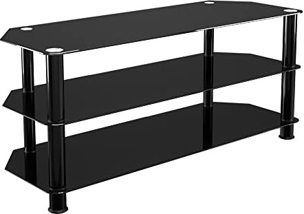 AVF Black Glass TV Stand - Classic Black Glass and Metal Leg TV Unit Floorstand, 114cm Wide, For TVs Up to 55 & 45kg Max - SDC1140BB
