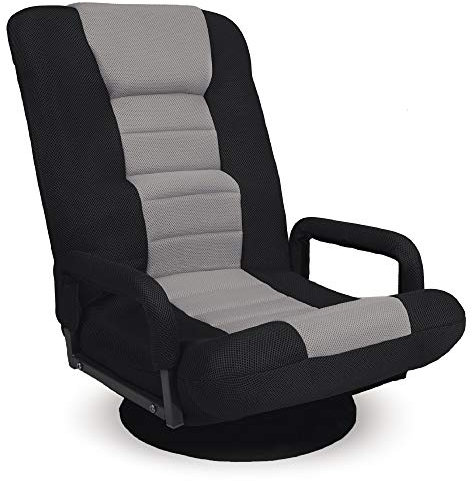 Best Choice Products Swivel Gaming Chair 360 Degree Multipurpose Floor Chair Rocker for TV, Reading, Playing Video Games w/Lumbar Support, Armrest Handles, Adjustable Foldable Backrest - Black/Gray