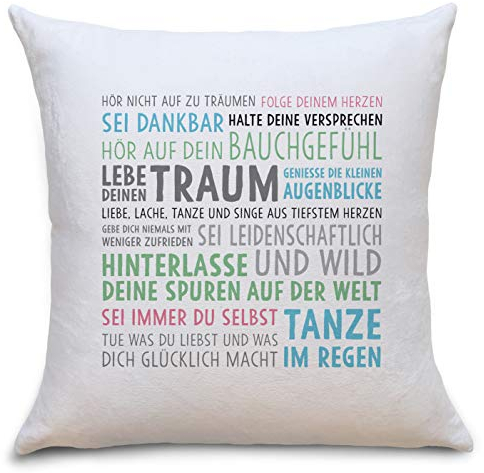 OWLBOOK Lebe Deinen Traum | Geschenke zur Konfirmation Jugendweihe Kommunion Firmung 18. Geburtstag Einschulung Abitur | Ostergeschenke für Kinder | Kissen Polster mit Füllung 40x40