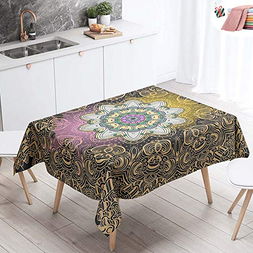 Morbuy Tischdecke Abwaschbar für Speisetisch, Wasserabweisend Abwischbar Lotuseffekt Quadrat Küchentischabdeckung Böhmen Drucken Tischtuch Pflegeleicht (90x90cm,Gelbes Totem)