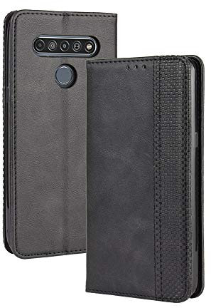 DEDUX Flip Hülle kompatibel mit LG K41S/K51S, Retro Leder Brieftasche Abdeckung Magnetverschluss Folio Ständer Kartensteckplätze Handyhülle, Schwarz