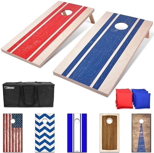 GoSports Cornhole-Spielset, Holz-Design, 120 x 60 cm, Zwei Bretter (120 x 60 cm), 8 Wurfsäckchen und Tragetasche