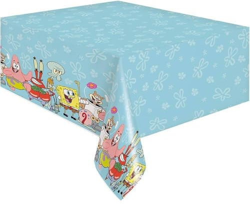Unique Spongebob Schwammkopf Kunststoff-Tischdecke, 137,2 x 213,4 cm, rechteckige Tischdecke, perfekt für Kindergeburtstage und Partys, 1 Stück