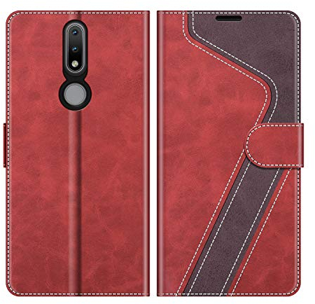MOBESV Hülle für Nokia 2.4 Handyhülle, Lederhülle mit Kartenfach, Klapphülle mit Ständer, Flip Case Handytasche Schutzhülle, Modisch Rot