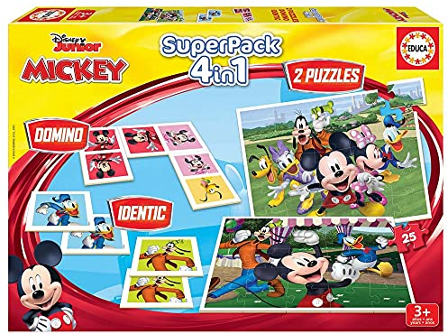 Educa - Superpack Mickey & Friends Kinder-Spielset Domino, Identic und 2 Mickey-Puzzles ab 3 Jahren (19099)