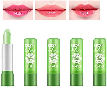 5PCS 99% Aloe Vera Rouge à Lèvres,Temperature À Lèvres Couleur Changer De Longue Durée Lèvre Durable Hydratant Nutritritious Baume Ensemble