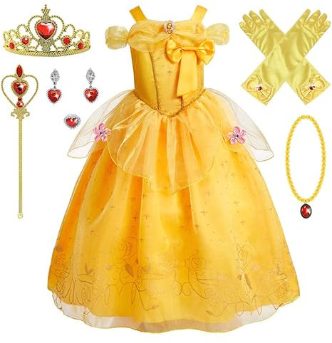New Front Vestito da Principessa Belle Bambina con Accessori Elegante per Festa di Lusso Halloween Compleanno Carnevale et Natale