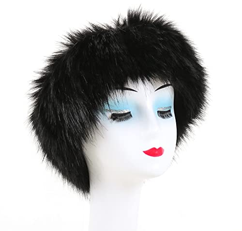 Damen Fellmütze,MoreChioce Faux Fuchs Pelz Warm Hut Winddichte Wintermütze Warm Weich Beanie Mütze Winter Hut Pelzmütze Damenmütze für Winterskifahren Campin,Schwarz