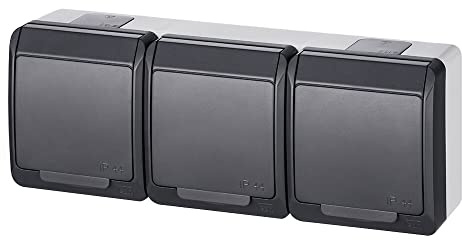 Hermes 3-fach hermetische Steckdose z/u 16A IP44 anthrazit GNT 0323-07 Elektro-plast Aufputz 5902431697734