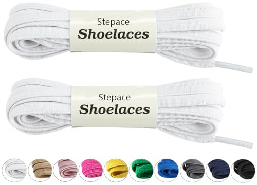 Stepace Lacci Elastici per Scarpe Piatti [2 Paia] Lacci per Scarpe da Sneakers e Scarpe da Corsa - Larghezza 6mm White 80