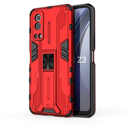 SEAHAI Hülle für Vivo Y72 5G / Vivo Y52 5G, [Militärische Stoßfest Case] Ultra Dünn Harter PC Sanft TPU Schutzhülle Handyhülle mit Stabilem Faltbar Ständer für Vivo Y72 5G / Vivo Y52 5G - Rot