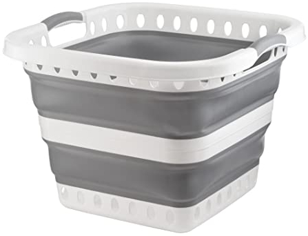 HOMESHOPA 40L Collapsible Laundry Basket, Grey Foldable Pop Up Storage Container/Organiser, Portable & Lightweight Washing Bin Tub, Comfortable Non-Slip Handles, Space Saving Bucket/Hamper