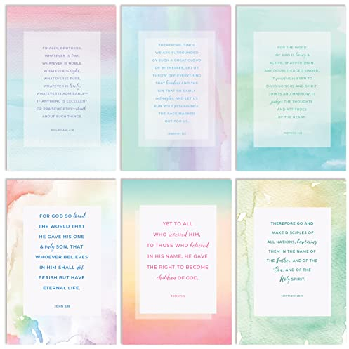 50 Stück inspirierende christliche Grußkarten mit Umschlägen, 6 Bibelversen, 6 Designs, 10,2 x 15,2 cm, Ermutigungskarten, Schriftkarten für alle Anlässe, von Better Office Products (Aquarell)