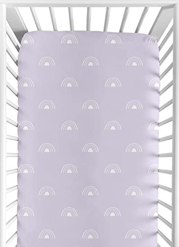 Sweet Jojo Designs Lavender Purple Boho Rainbow Girl Fitted Crib Sheet Baby or Toddler Bed Nursery - Light Lilac and White Celestial Sky Outdoors Nature Girl Shabby Chic