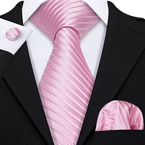 GEDASHU Cravate pour homme - Rose - Rayé - Soie - Cravate pour homme - Mariage - Cravate pour mouchoir - Cravate tendance