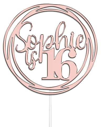 Personalised Round Happy Birthday Acrylic Cake Topper by KreateSquare | Custom Colour Any Name & Any Age Acrylic Cake Decoration for 1st 10th 16th 18th 20th 21st 30th 40th (Rose Gold)
