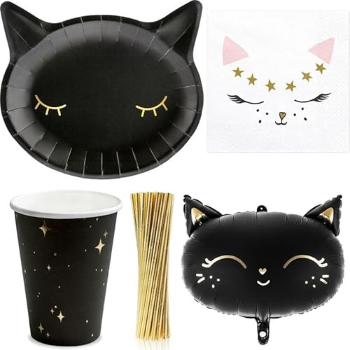 Playflip Partyset Schwarze Katzen schwarz Kindergeburtstag Deko Geburtstag