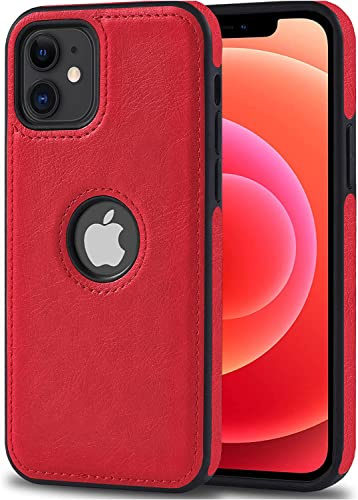 AIOVETEAB Hülle für iPhone 12, iPhone 12 Pro Hülle, Premium PU Leder Anti-Rutsch Anti-Kratzer Stoßfest Vollständige Schutzhülle Handyhüllen Case Cover Kompatibel mit iPhone 12/12 Pro (Rot)