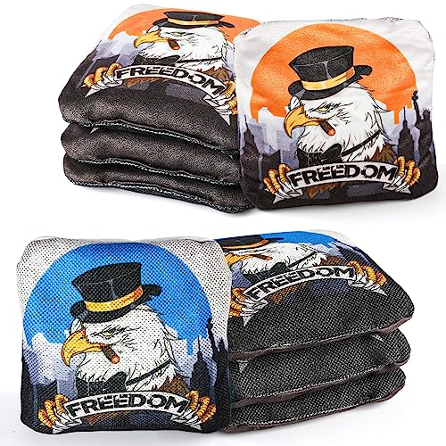 EunHo Cornhole Bags Regulation, doppelseitiges Set, 8 Stück, nicht staubige Cornhole-Sitzsäcke, glatte und klebrige Seitentaschen, mit Tragetasche (sanft/Adler)