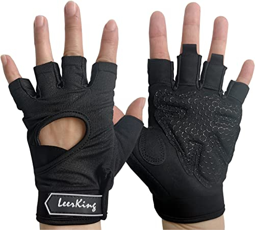 LeerKing Fitness Handschuhe Mesh Trainingshandschuhe Sporthandschuhe Herren und Damen für Gym Kraftsport Fitnessstudio Fahrrad Pole Dance Yoga Verbesserte Griffe Schwarz M