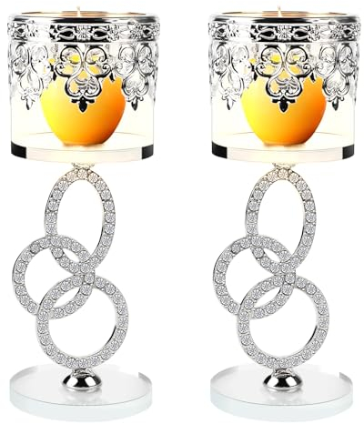 SWAWIS Kerzenständer Kristall Glas Teelichthalter, Ø5.5cm Kerzenhalter Glas für Stumpenkerzen, Modern Kerzenhalter für Hochzeit Esstisch Badezimmer Tischdeko Geburtstag Deko, Silber Kerzenleuchter