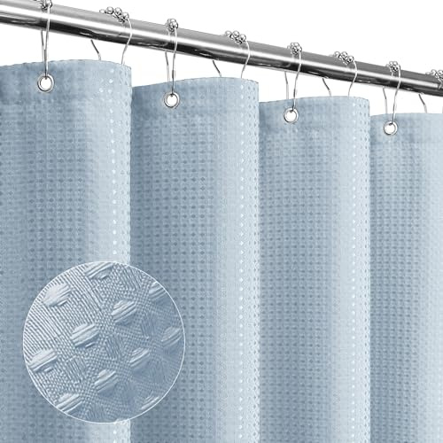 Gibelle Extra Langer Duschvorhang, 183 x 213 cm, hoher Duschvorhang aus Waffelstruktur-Gewebe für Badezimmer, wasserabweisend, maschinenwaschbar, Nebelblau