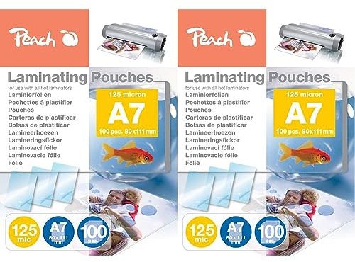 Peach Laminierfolien A7-125 mic - 100 pouches - glänzend - Premiumqualität für beste Laminierergebnisse - kompatibel mit Geräten aller Markenhersteller - PP525-05 (Packung mit 2)