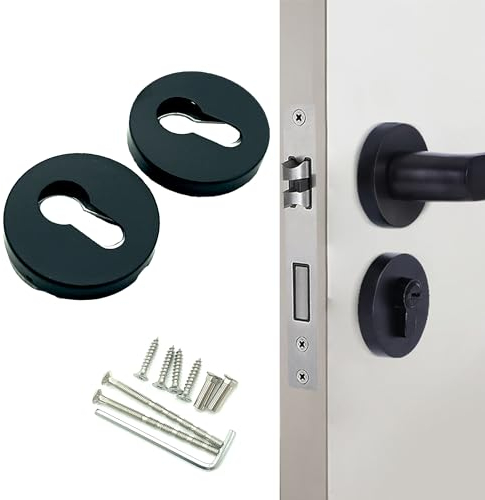 OHYER runde Edelstahl matt Rosette Türgriff Drückergarnitur Zylinderrosette matt oval rosette edelstahl schutzrosette für profilzylinder oval Schwarz Für Innen- und Außentüren Rundprofil-Zylinder (1#)