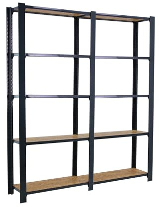 Simon Rack Officlick Bücherregal, 2 Module, 2100 x 1600 x 300 mm, 5 Etagen, OSB-Holz, Industriestil, Metall, Anthrazit/Osb
