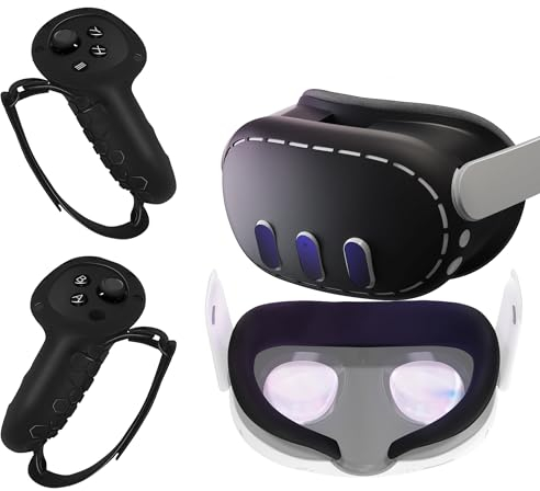 NEWZEROL Zubehör kompatibel mit Quest 3, Schutzhülle + Gesichtsabdeckung + Controller-Griffabdeckung mit Batterieöffnungsabdeckung und Handgelenkschlaufenschutz Verstellbare,Wasserdichte Silikonhülle