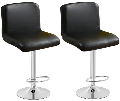 ZRCYXDW Barhocker-Schonbezüge, Wasserdicht PULeder Barhocker Bezug Mit Rückenlehne Hockerbezug Mit Elastischem Boden Waschbar Für Kurze Drehstuhl-Schwarz-2 Stück