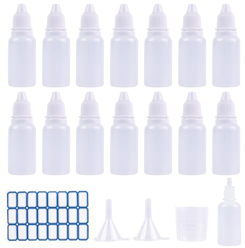 BOKFJBP 15 Pack 20ml Plastic Dropper Bottle, Plastic Empty Squeezable Eye Dropper Bottles Small Squeeze Bottle Eye Liquid Dropper Bottle with Label Funnel Measuring Cup