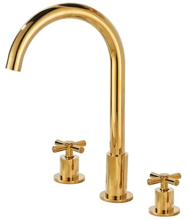 BiaoTeng Rubinetto A Tre Fori Per Lavandino Bagno Oro Rotazione 360° Ottone Miscelatore Lavabo Bagno Tre Fori Rubinetto Bagno Lavabo Tre Pezzi, C