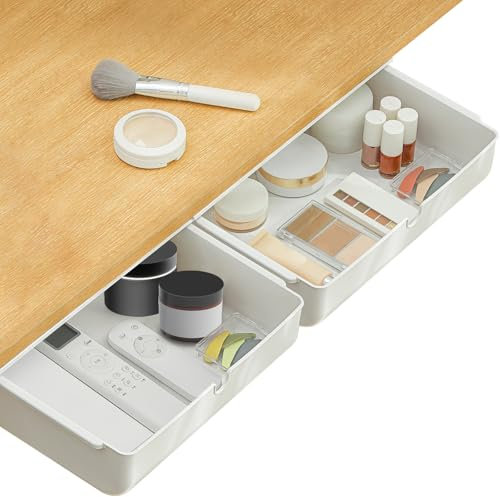 poeland Schublade unter Schreibtisch, Versteckte Schubladenbox, Aufbewahrungsbox, Selbstklebende Organizer für Büro Haus Schule, 2 Stück