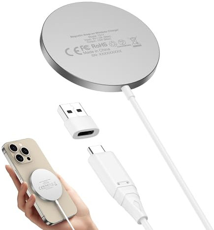 Mag-Safe Ladegerät, kabellos Ladegerät kompatibel mit iPhone 15/14/13 Serie, magnetisch Ladestation, induktive Ladepad, Wireless Charger AirPods, White