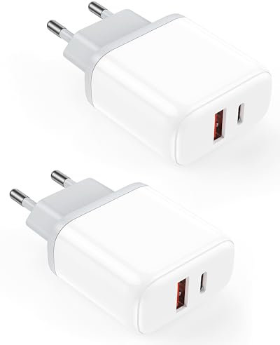 2-Pack Prise USB C 20W 2-Port Chargeur USB C [Certifié MFi] Charge Rapide VNOOK Bloc pour iPhone 15 14 13 12 11 Pro Max Plus SE 2020 XS XR X 8 7 6, iPad, Samsung Galaxy, Mural USB Secteur Alimentation