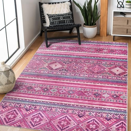 NETLINE HOME Tapis Lavable en Machine pour Cuisine, Chambre, Salle à Manger et Salon | Adapté aux Enfants et Animaux | Poils Courts | Antidérapant (Rose, 160 x 230)