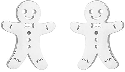 BlackAmazement 2er Set 316L Edelstahl Ohrstecker Ohrringe Lebkuchenmann Detail Gingerbread Man silber rose gold schwarz Damen (Silber)
