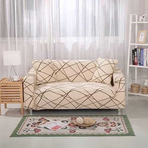 Sofaschoner Braune Linien Sofaüberwurf Weich Spandex Sofaschoner rutschfest Couch Überwurf Waschbare Sofa Überzug Sofabezug mit Elastischen Riemen Sofabezug L Form Universelle 3 Sitzer