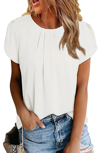 Dokotoo Camicia Donna Estiva Elegante Blusa a Maniche Corte con Girocollo Camicetta Casual in Chiffon Camicie, Bianco, M