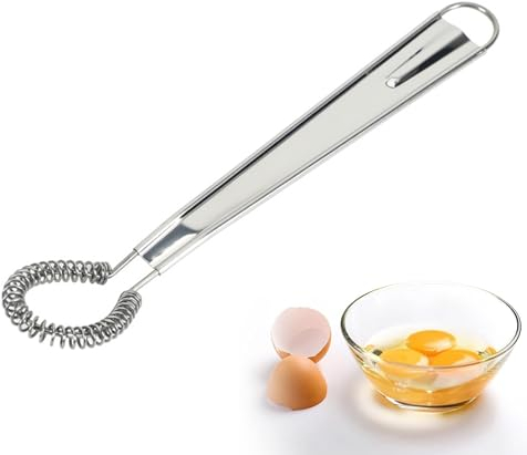 Egg Whisk Stainless Steel Mini Whisk Manual Hand Flat Egg Beater Frother Baking Beating Spring Coil Wire Whisk Blender Handheld for Coffee Creamy Sauce Milk Mixing Kitchen Tool (1)