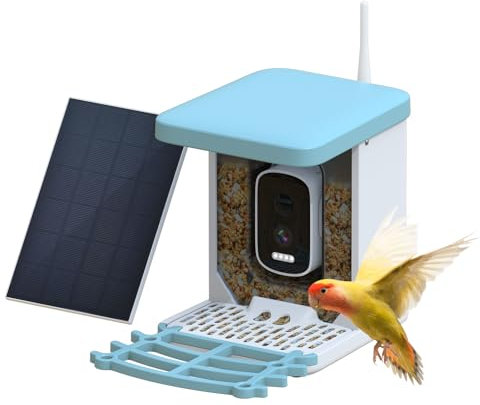 Andoer Intelligenter Vogelfutterspender Original Intelligenter Vogelfutterspender mit Kamera mit Solarenergie Vogelfutterhaus für den Außenbereich AI Identifizieren Sie darüber hinaus