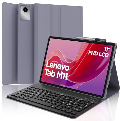 SENGBIRCH Funda teclado Lenovo Tab M11 11, funda con teclado para Lenovo Tab M11 2024, teclado Bluetooth-5.0 Wireless Tablet, Smart Cover con Pen Holder Soporta Auto Wake/Sleep, Violeta